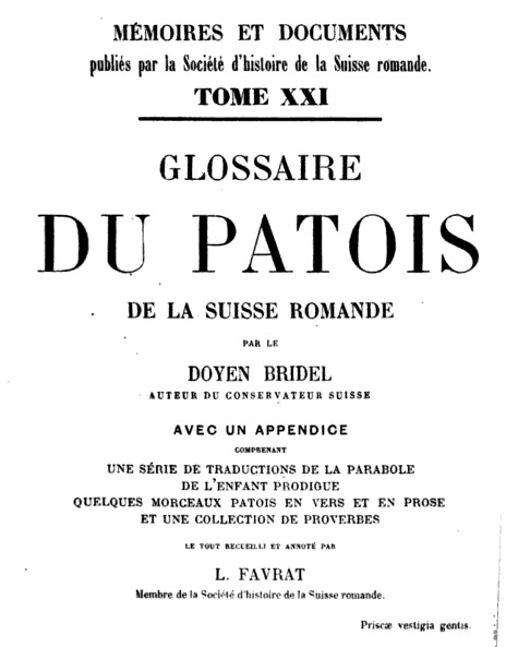 Glossaire du Patois de <span class="caps">CH</span> romande